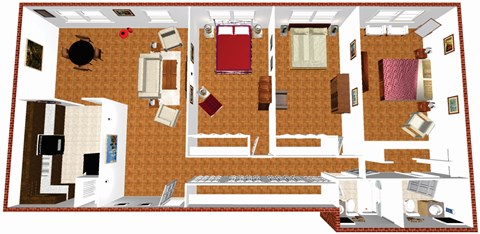 Floor plan for 3 beds, 2 baths, 1392 sqft